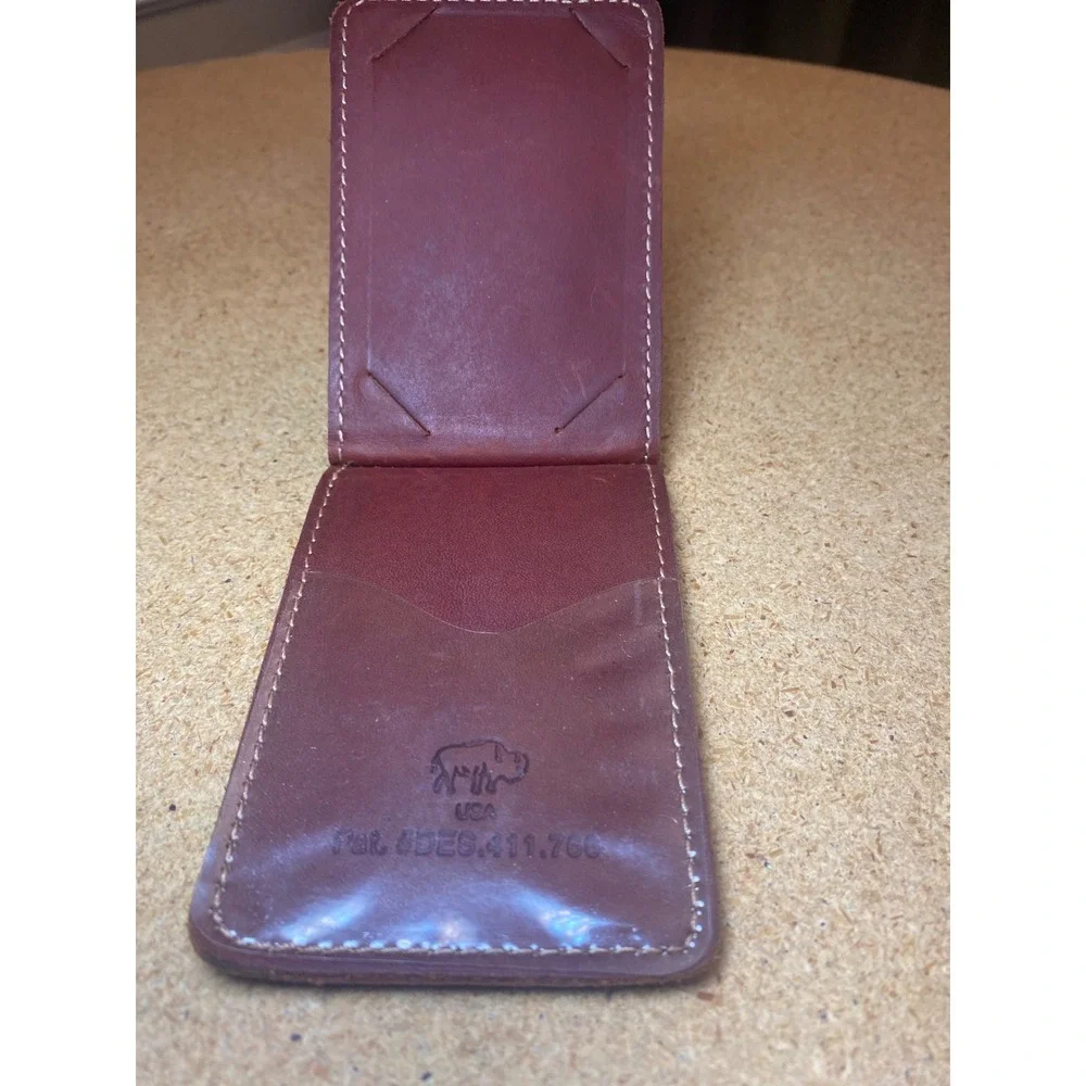 Bass Pro Shops Brown Leather Money Clip Wallet Bifold ID Window USA Made